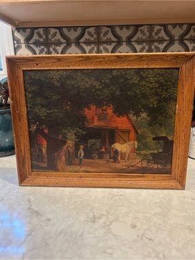 PAUL DETLEFSEN VTG Framed Print Horse Buggy-Rustic Americana-Very Good Condition